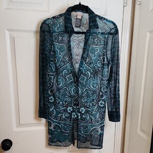 Chico's Teal and Black Sheer Blouse